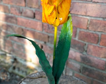 Hand Forged Iron Tulip Flower – Rustic Metal Floral Sculpture, Garden Decor, Anniversary Gift