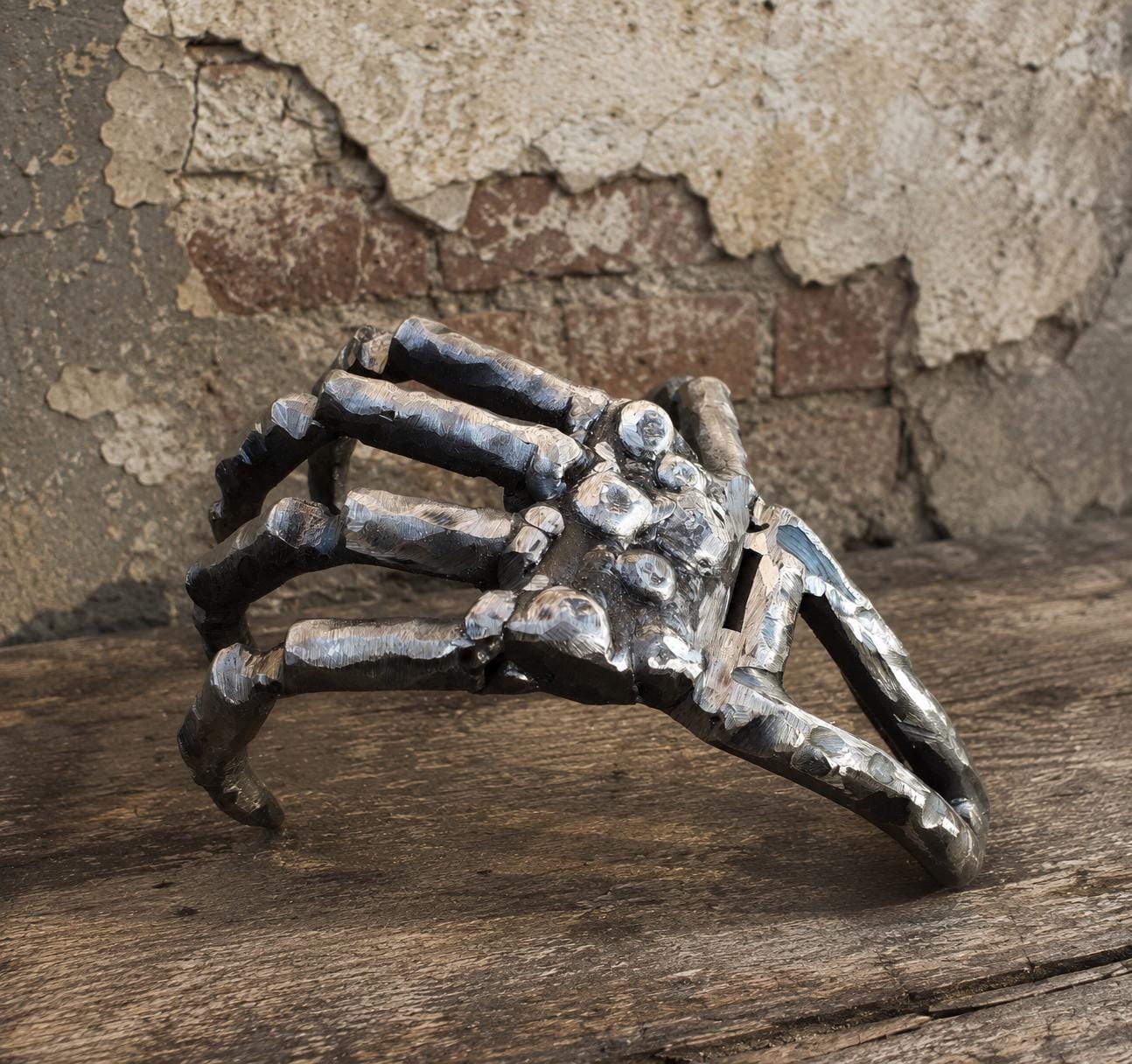 Gothic Skeleton Hand Holder | Metal Halloween Sculpture | Spooky