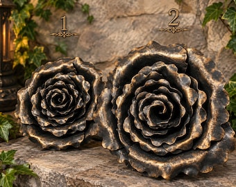 Capullo de rosa forjado a mano, flor de rosa de metal, escultura de rosa de acero, rosa eterna, regalo romántico, decoración gótica para el hogar, arte hecho a mano