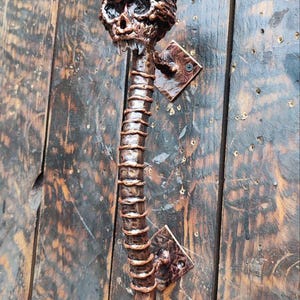 Hand-Forged Demon Skull Door Handle: Gothic Wrought Iron Pull