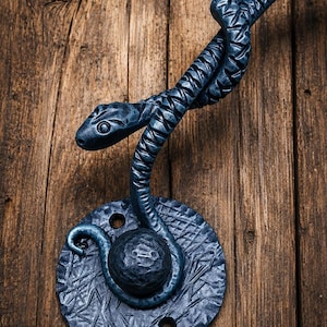 Hand Forged Snake Door Handle – Intertwined Wrought Iron Gothic Pull Hardware