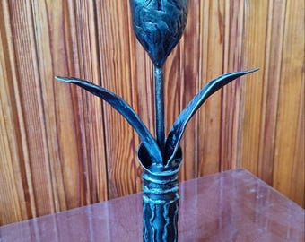 Hand Forged Steel Tulip: 6th or 11th Anniversary Iron Flower