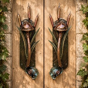 Hand Forged Wrought Iron Mushroom Door Handles | Rustic Cottage Woodland Fairy Decor Pair