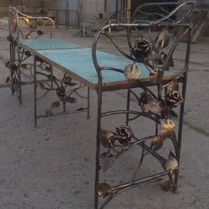 Bench, bench with back, garden bench, outdoor furniture, metal furniture, hand forged furniture, dining bench, park bench, farmhouse bench