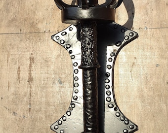 Hand Forged Steel Outdoor Wall Lantern, Medieval Rustic Sconce, Blacksmith Porch Light