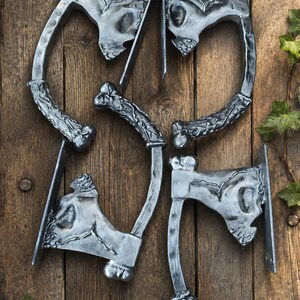 Forged Viking Axe Door Pulls, Medieval Skull Iron Handles, Rustic Gate Hardware