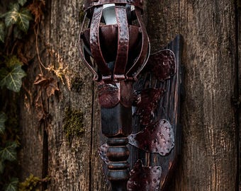 Hand Forged Steel Outdoor Wall Lantern, Rustic Medieval Sconce, Gothic Exterior Light