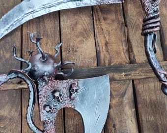 Hand Forged Scythe Axe Set – Gothic Grim Reaper, Fantasy Wall Art
