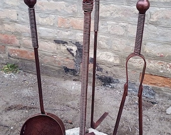Wrought Iron Fireplace Tool Set: Poker, Tongs & Shovel