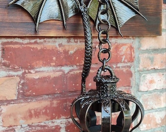 Hand Forged Dragon Wall Sconce, Gothic Iron Lamp, Medieval Torch Light, Fantasy Decor