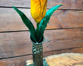 Handgemaakte bloemenHandgesmede stalen tulp: metalen bloem 11e verjaardag