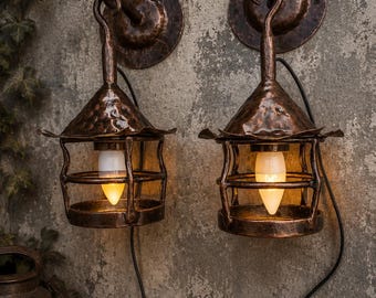 Hand Forged Iron Porch Light – Rustic Medieval Outdoor Wall Lamp
