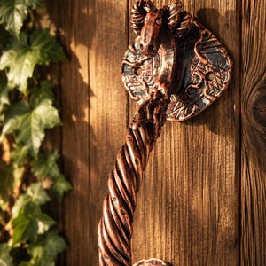 Hand-Forged Steel Ram Head Door Handle – Rustic Farmhouse Pull Hardware