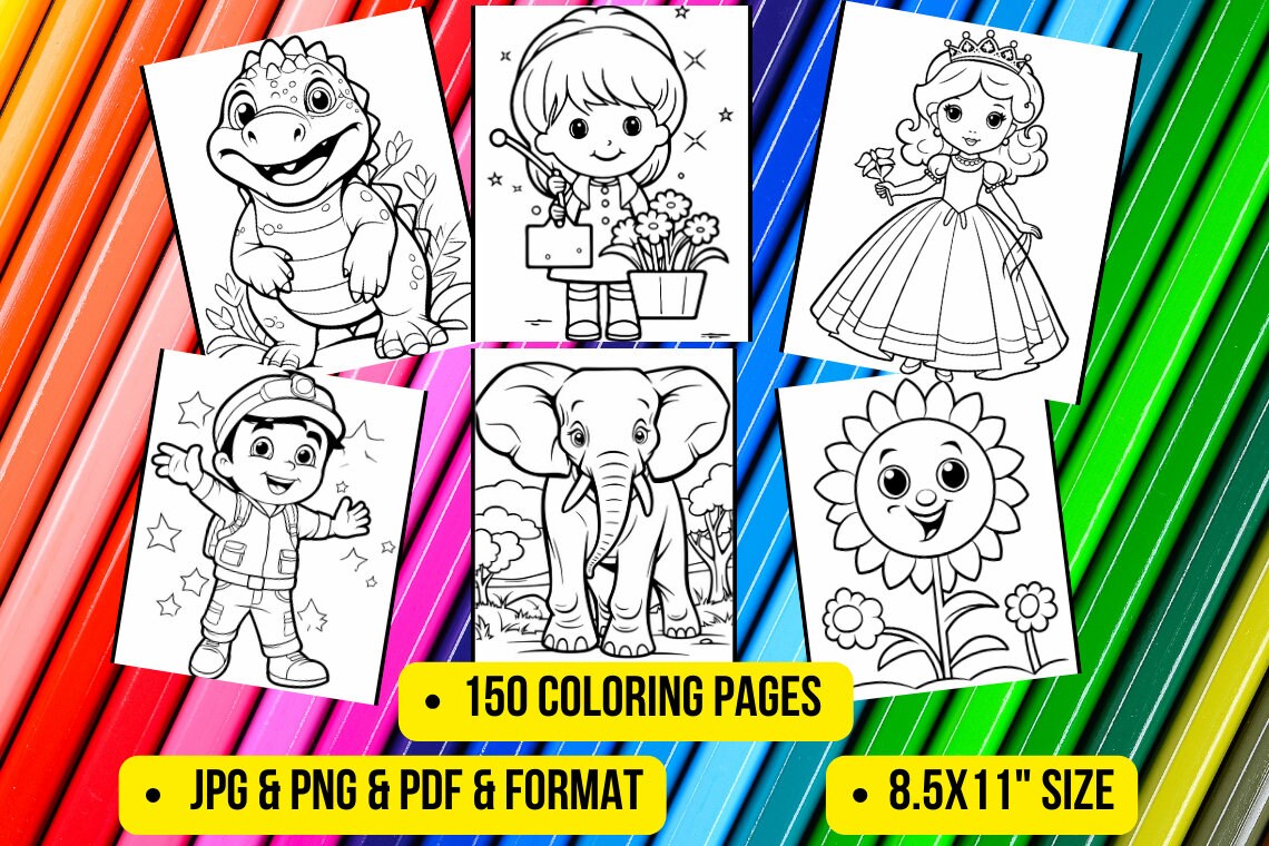 150 Easy Coloring Pages For Kids, Toddlers, Preschoolers Toddlers Coloring Book Simple Coloring Pages Homeschool Printable, Kindergarten