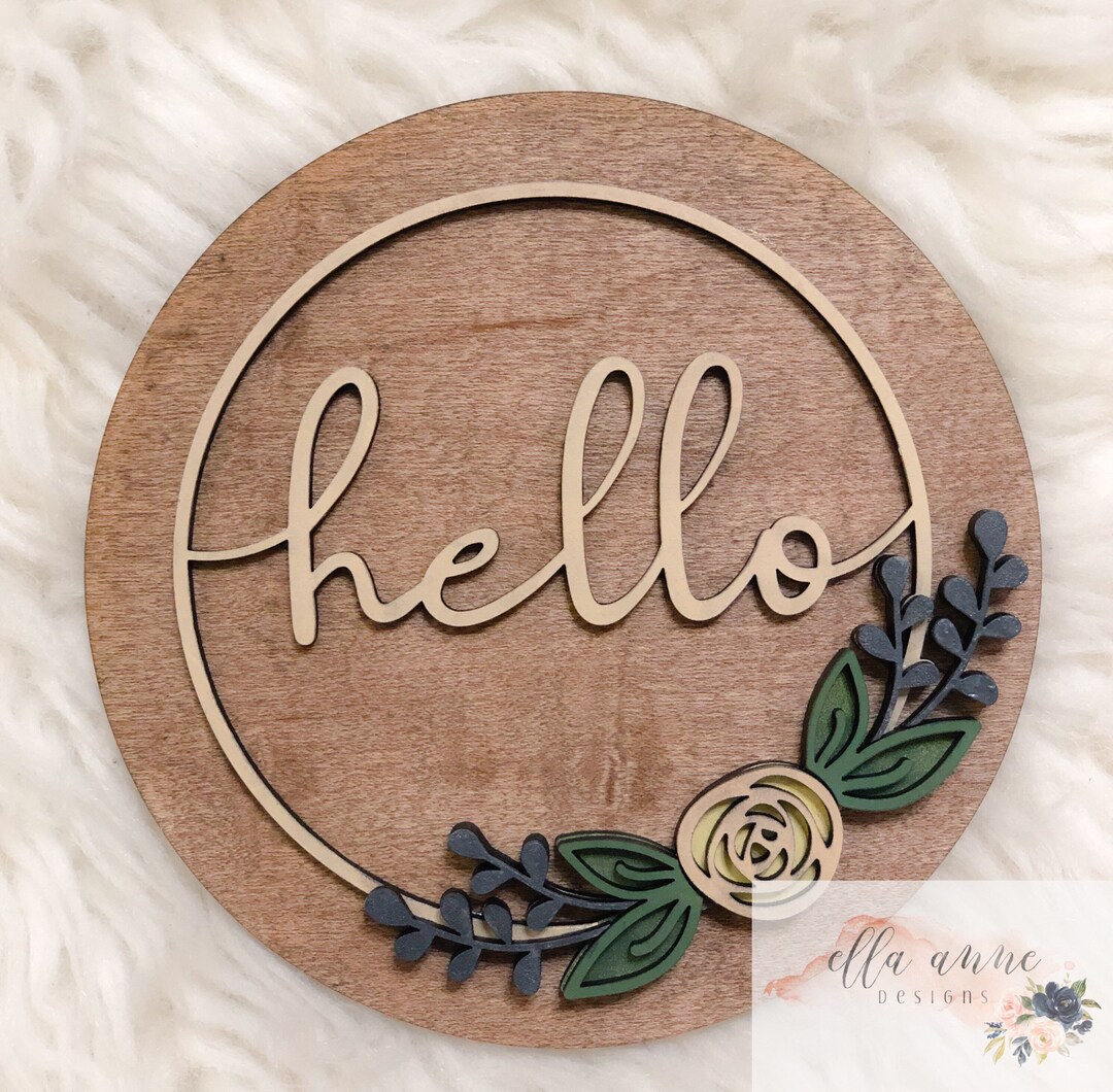 Wood Floral Hello Sign, Welcome Sign, Door Hanger - Etsy