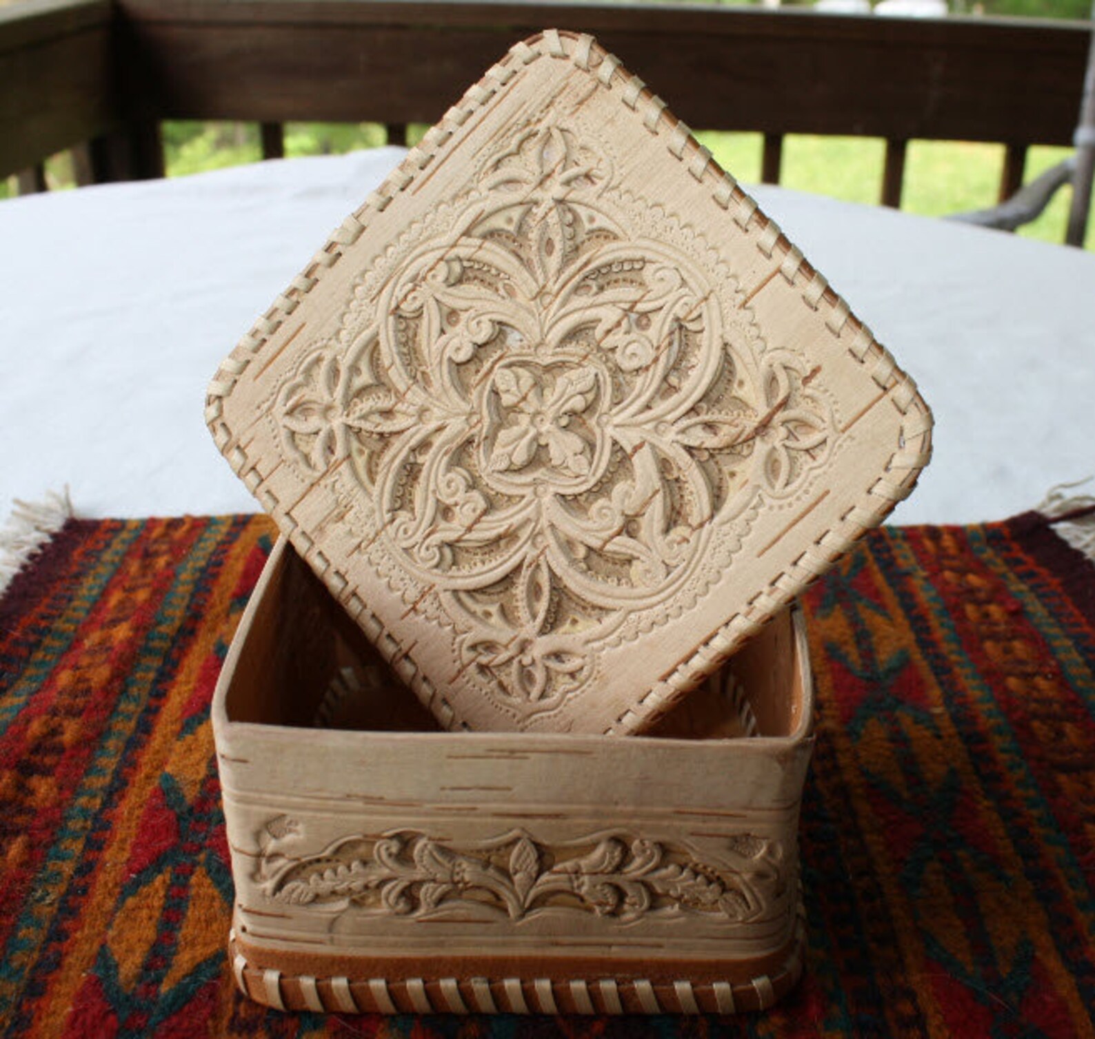 Handmade Birch Bark Jewelry Trinket Storage Box carved Etsy