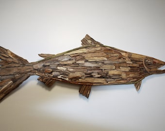 Salmon Handmade Driftwood  Fish Wall Art  Driftwood Fish Wall Hanging Beach Wall Art Driftwood Decor