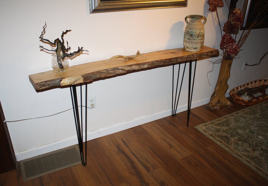 White Maple Live Edge Console Table with Steel Hairpin Legs. Etsy