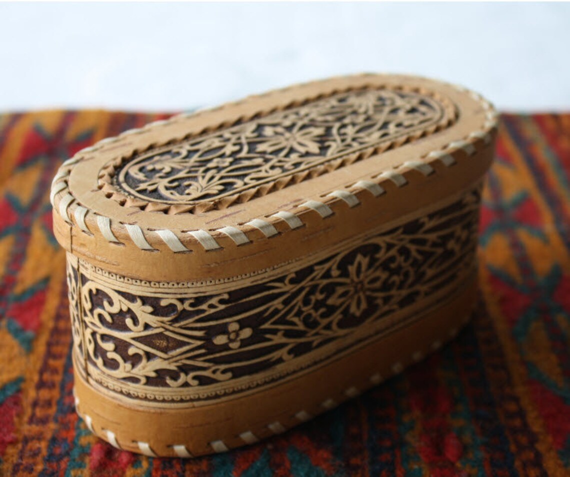 Handmade Birch Bark Jewelry Trinket Storage Box Etsy