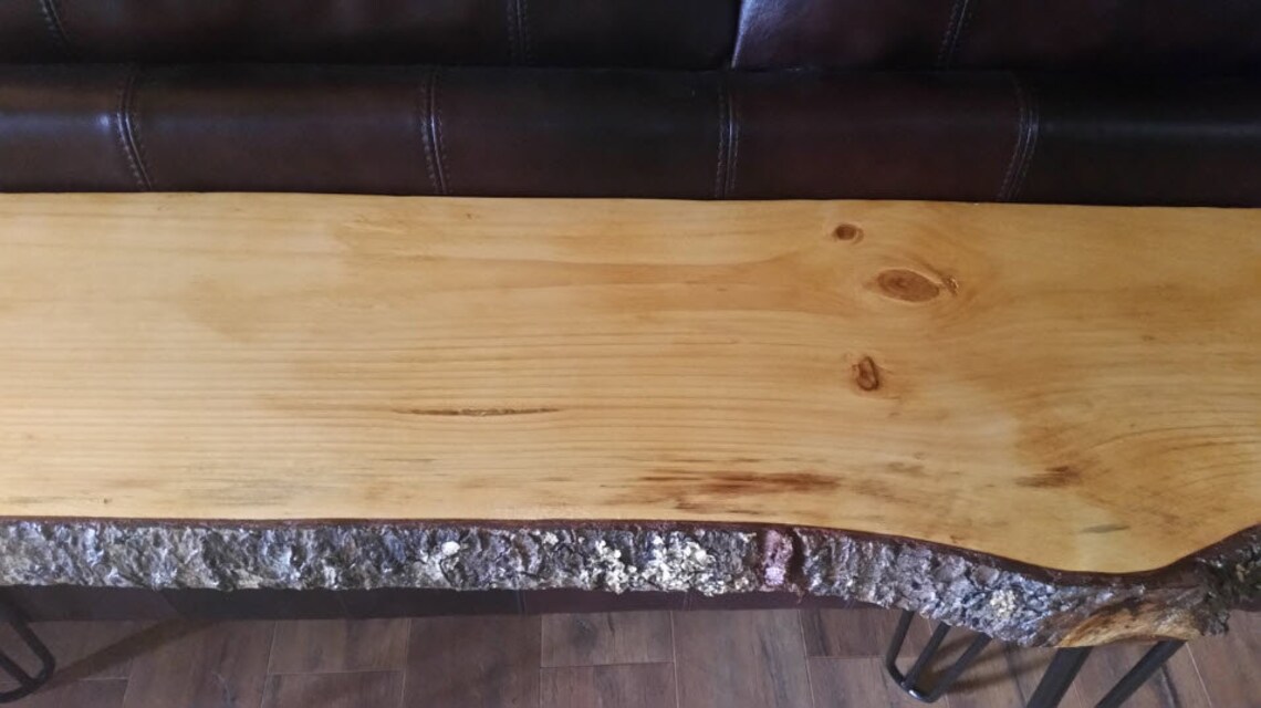 Live Edge Bark Pine Console Table with Steel Hairpin Legs. Etsy