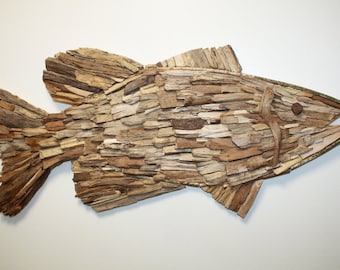 Handmade Driftwood Fish Bass .Wall Art.  Driftwood   Decor.