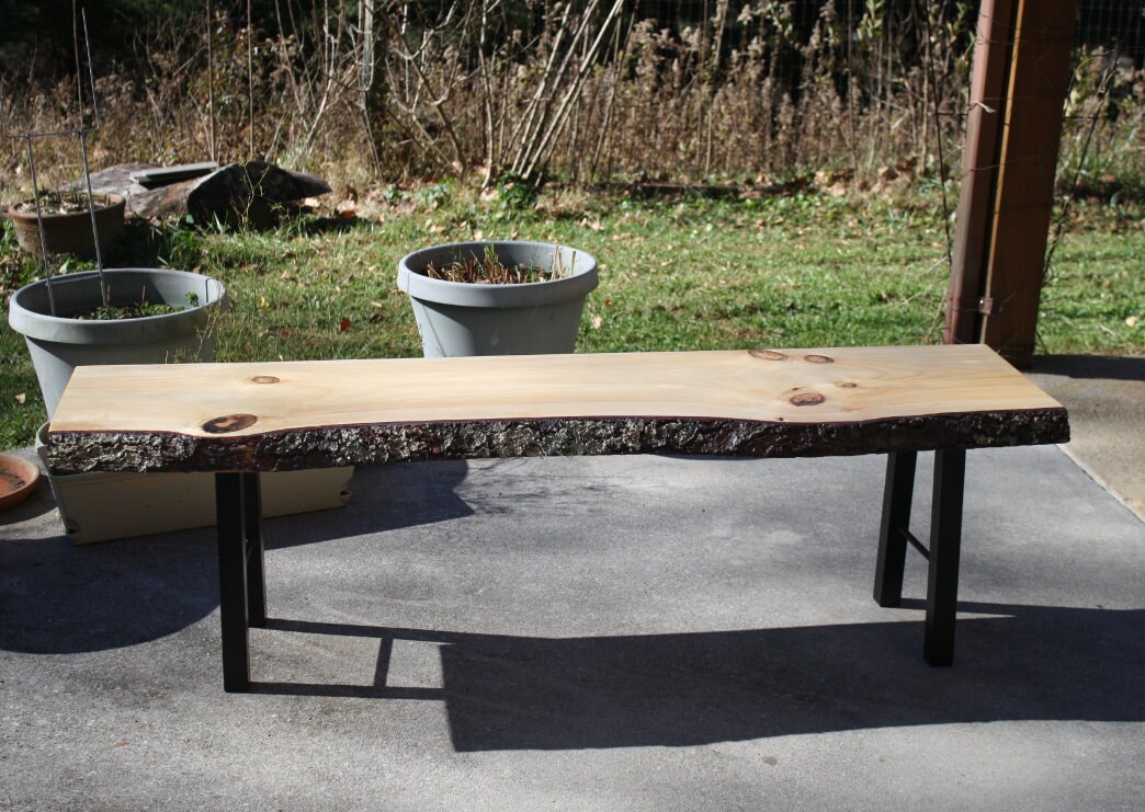 Live Edge Pine Bark Bench Seat With Steel Legs Living Etsy Singapore