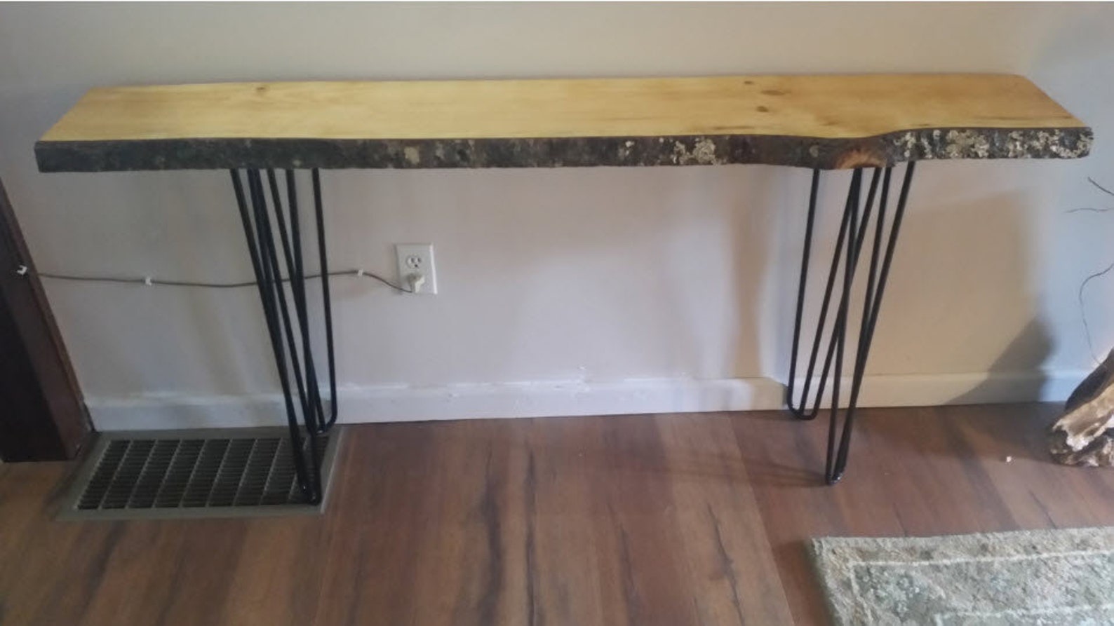 Live Edge Bark Pine Console Table with Steel Hairpin Legs. Etsy