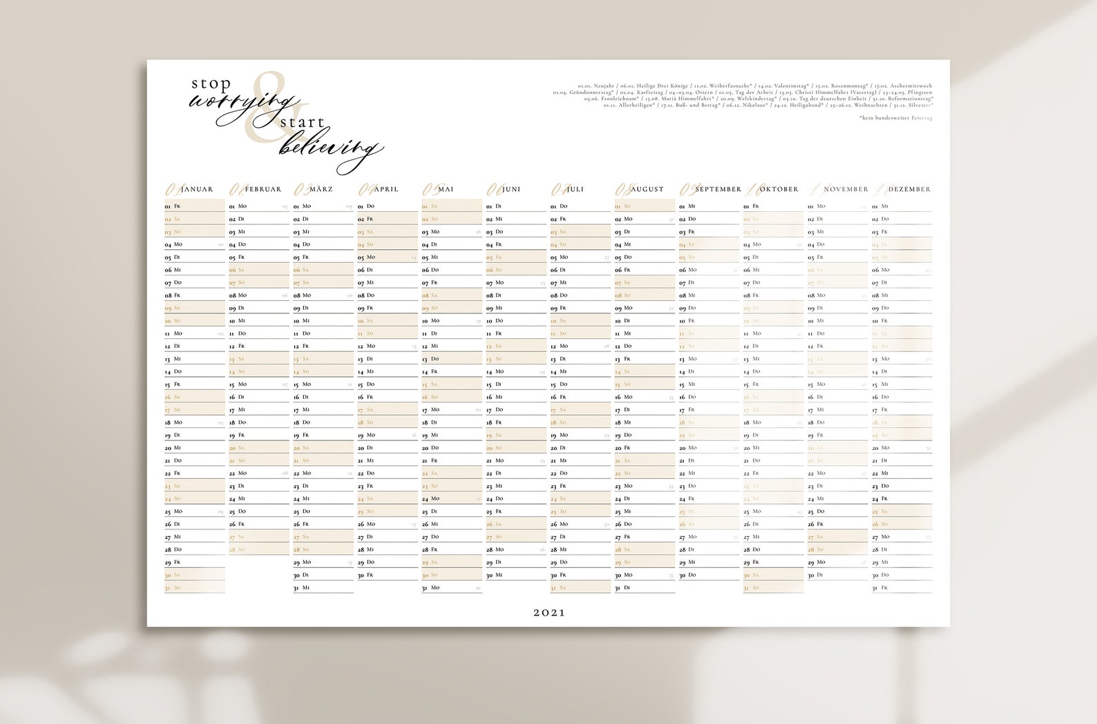 2021 wall calendar / annual planner printable A4 Etsy