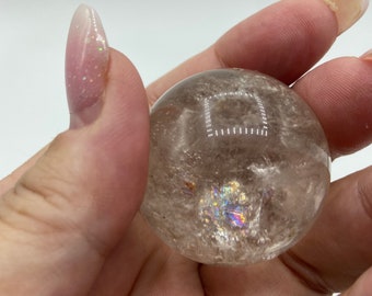 Crystal Gemstone Quartz Sphere with Rainbows and inclusions 40.9MM Clear Quartz Carved and Polished Crystal Gemstone Sphere #CCQS-07