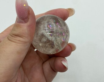 Crystal Gemstone Quartz Sphere with Rainbows and inclusions 40.9MM Clear Quartz Carved and Polished Crystal Gemstone Sphere #CCQS-07