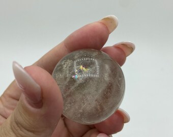 Crystal Gemstone Quartz Sphere with Rainbows and inclusions 40.9MM Clear Quartz Carved and Polished Crystal Gemstone Sphere #CCQS-07