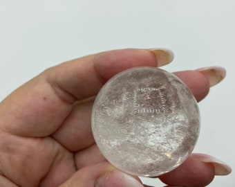 Crystal Gemstone Quartz Sphere with Rainbows and inclusions 40.9MM Clear Quartz Carved and Polished Crystal Gemstone Sphere #CCQS-07