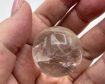 Crystal Gemstone Quartz Sphere with Rainbows and inclusions 40.9MM Clear Quartz Carved and Polished Crystal Gemstone Sphere #CCQS-07