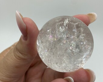 Crystal Gemstone Quartz Sphere with Rainbows and inclusions 40.9MM Clear Quartz Carved and Polished Crystal Gemstone Sphere #CCQS-07