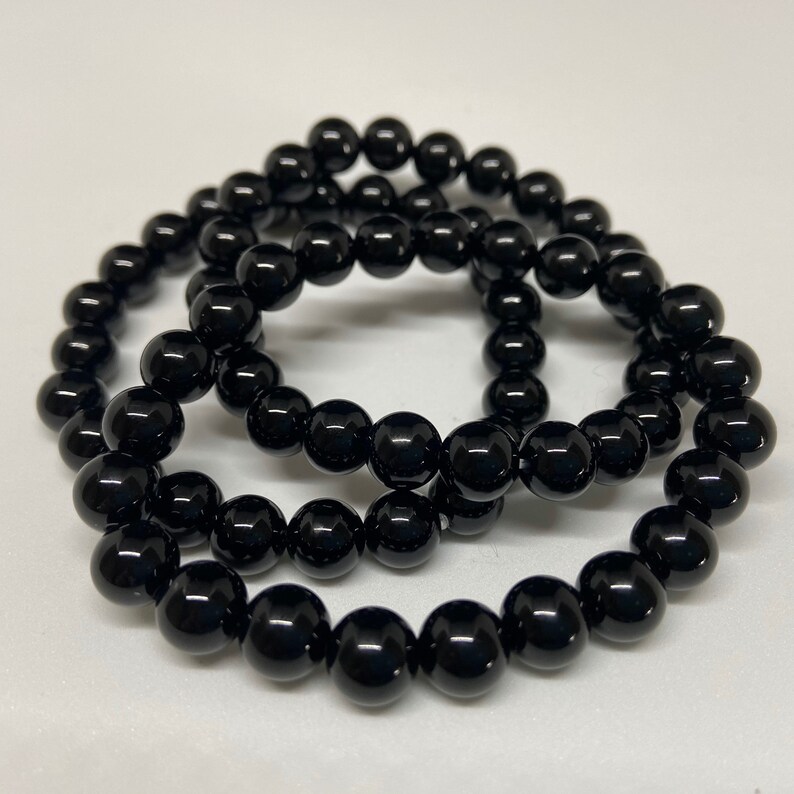 8MM Polished High Quality Shiny Black Onyx Crystal Bracelet | Etsy