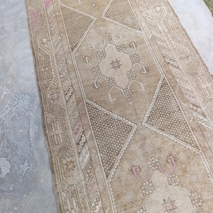 Vintage Turkish Wool Runner Rug: Medallion Design, Natural Dyes (3.11×10.4ft)