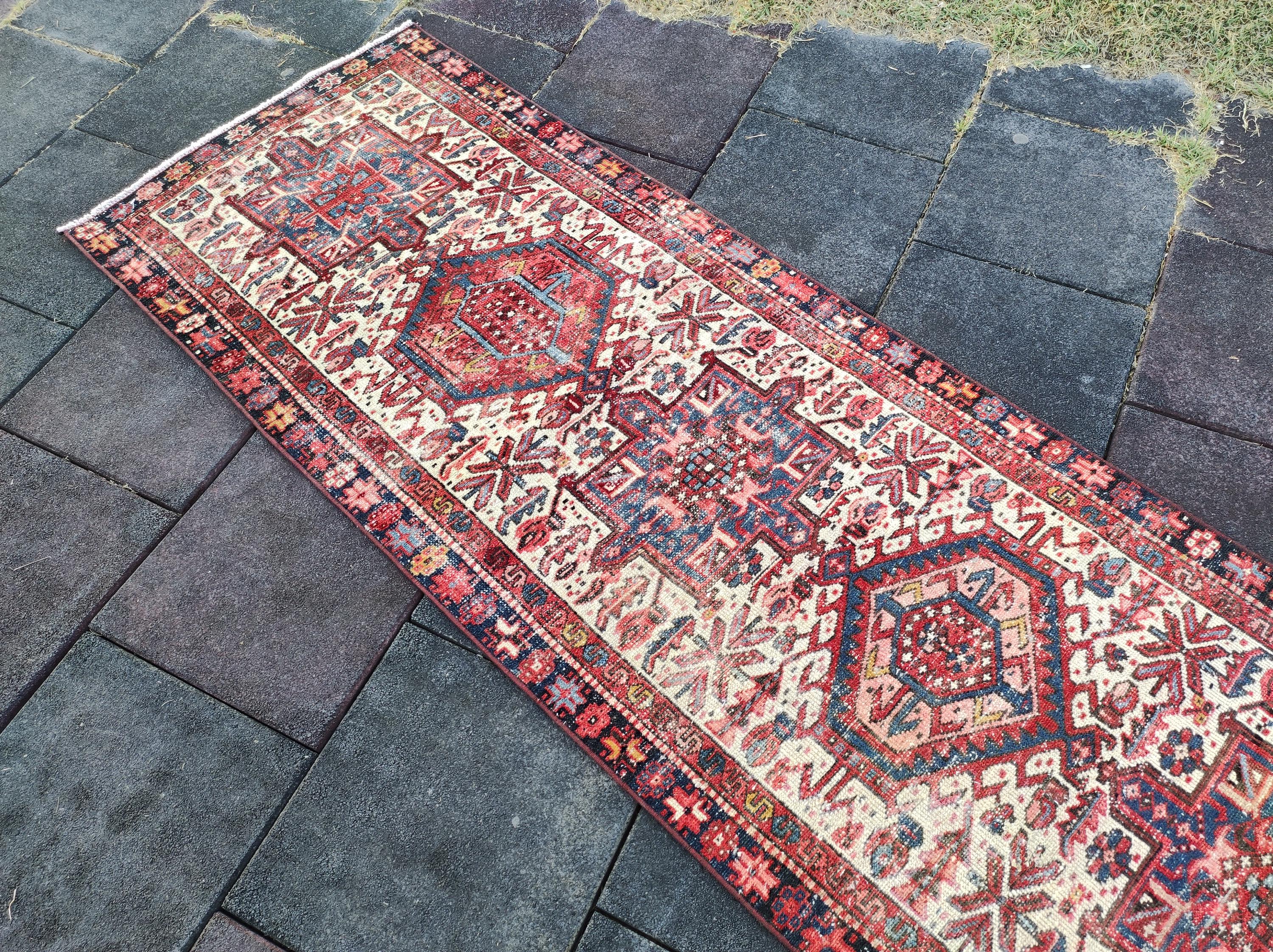 ハンドメイドペルシャランナーラグ 3 x 11フィート：アンティーク廊下