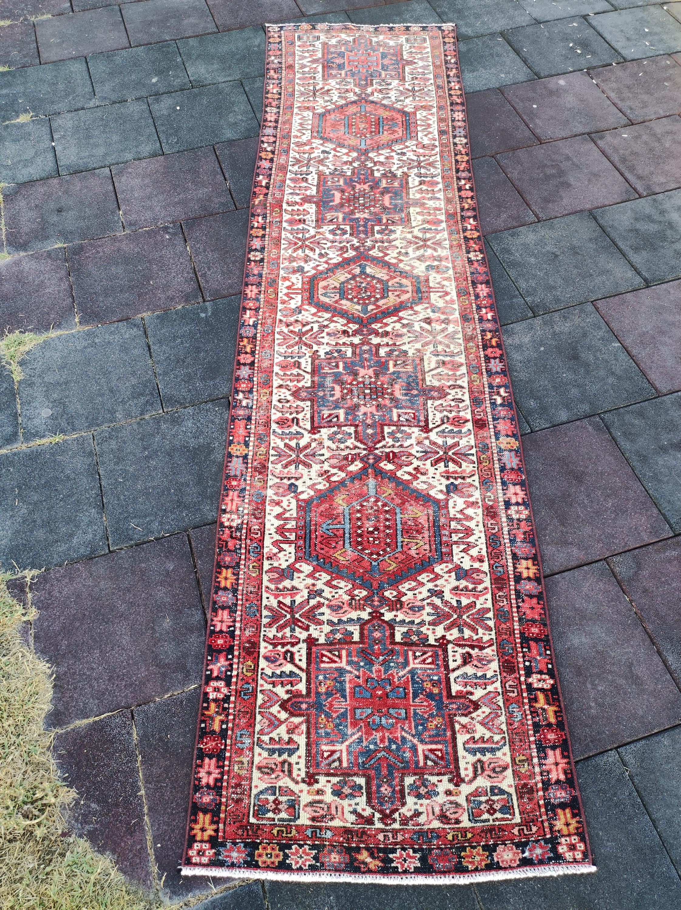 ハンドメイドペルシャランナーラグ 3 x 11フィート：アンティーク廊下