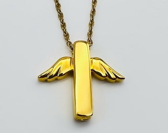 Gold Plated Sterling Silver Angel Wings Cross Cremation Urn Necklace