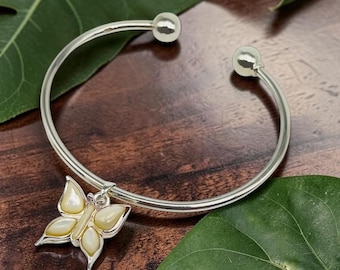 Sterling Silver Butterfly Cremation Bracelet: Mother of Pearl Memorial Jewelry