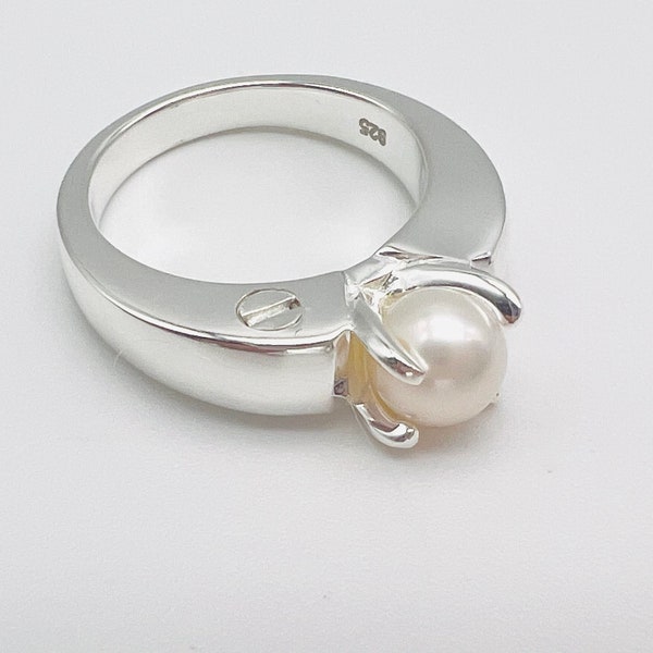Sterling Silber Kremationsandenken Ring Perlmutt, Aschenhalter, Gedenkschmuck Ring, 925 Sterling Silber