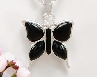 Butterfly Onyx Cremation Urn Necklace: Sterling Silver Memorial Jewelry