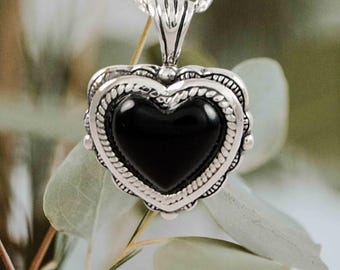Onyx Heart Cremation Urn Pendant - Sterling Silver Memorial Jewelry