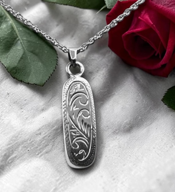 Etched Cylinder Cremation Urn Necklace: Sterling Silver Memorial Jewelry