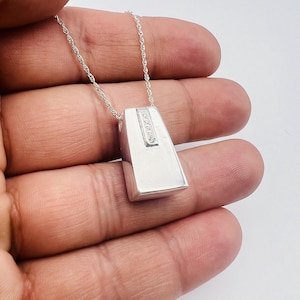 Sterling Silver Cremation Urn Necklace: Rectangle Keepsake Pendant