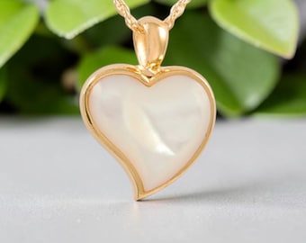 Cremation Mother of Pearl Heart Pendant Urn Necklace - Memorial Jewelry