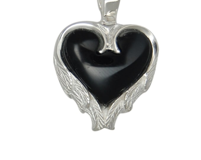 Featured listing image: Cremation Urn Heart With Wings Onyx Stone Urn Necklace Memorial Jewelry for Ashes Cremation Jewelry