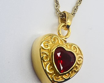 Ruby Red Heart Cremation Urn Necklace ash Jewelry