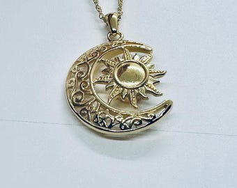 Cremation Moon and Star Necklace Keepsake Urn-Memorial Jewelry Ash Holder Pendant Gold