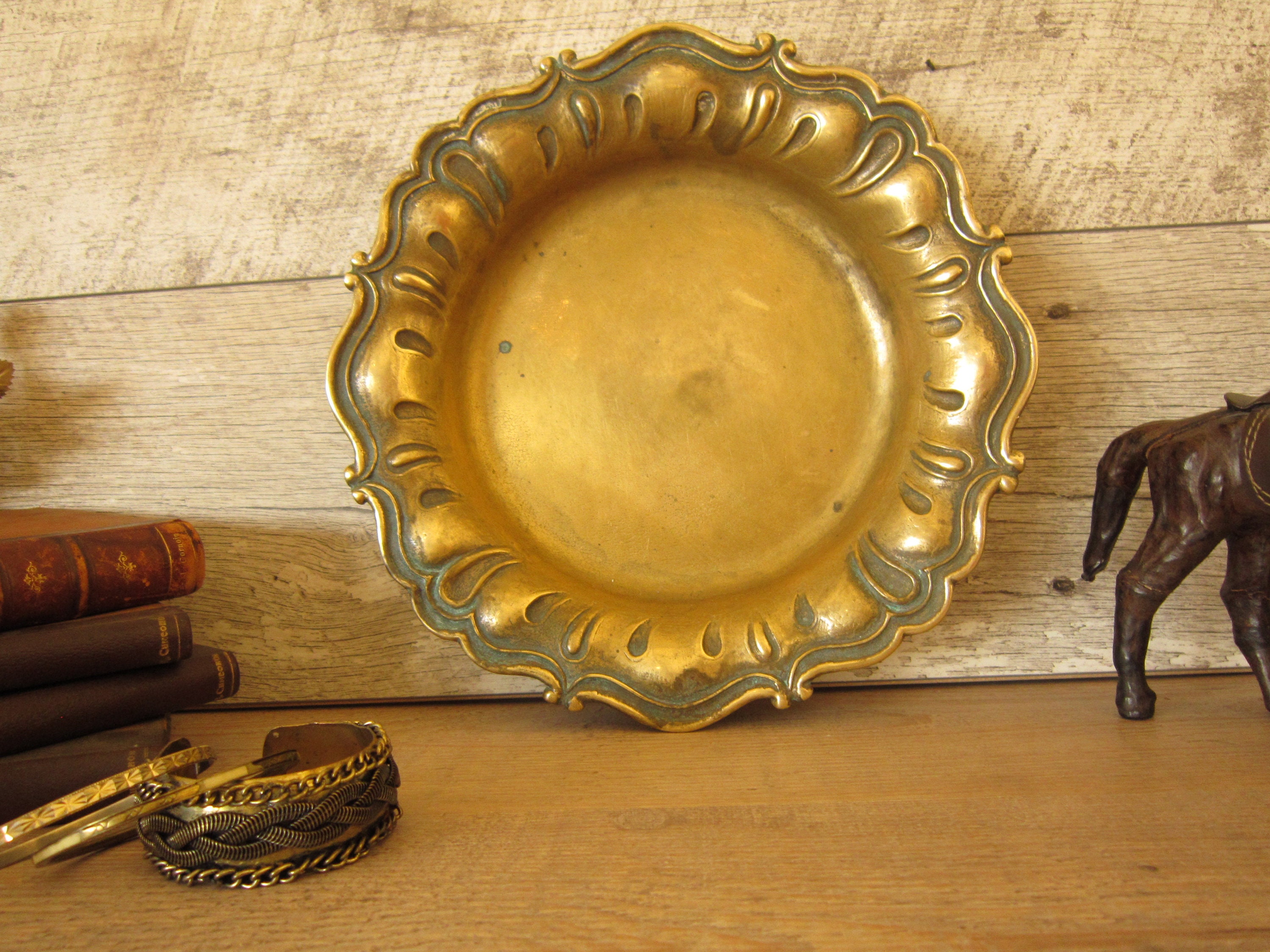 Vintage Bronze Wall Plate Large Round Bronze Decorative Wall Etsy